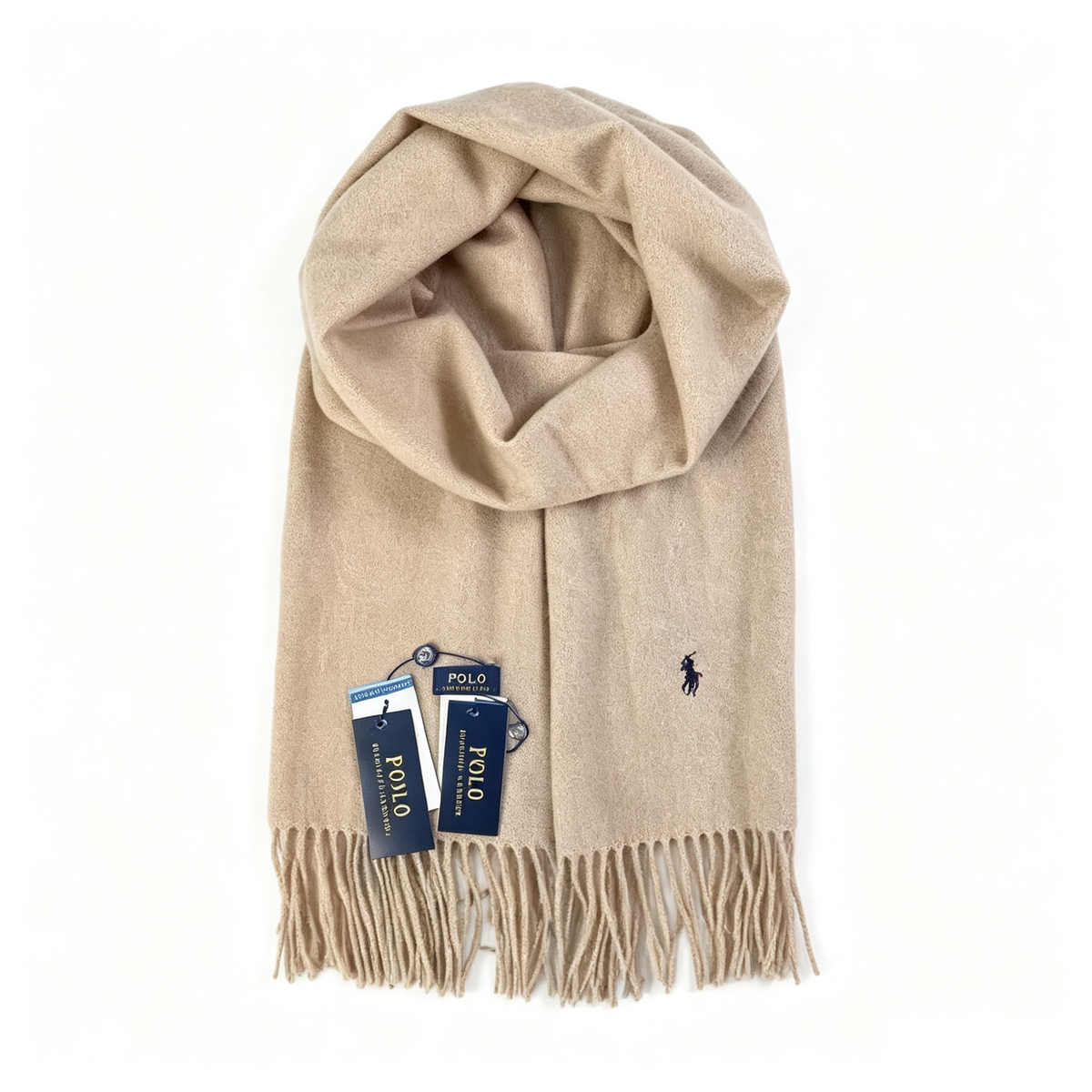 Polo Ralph Lauren Pony Embroidered Tassel Scarf Beige