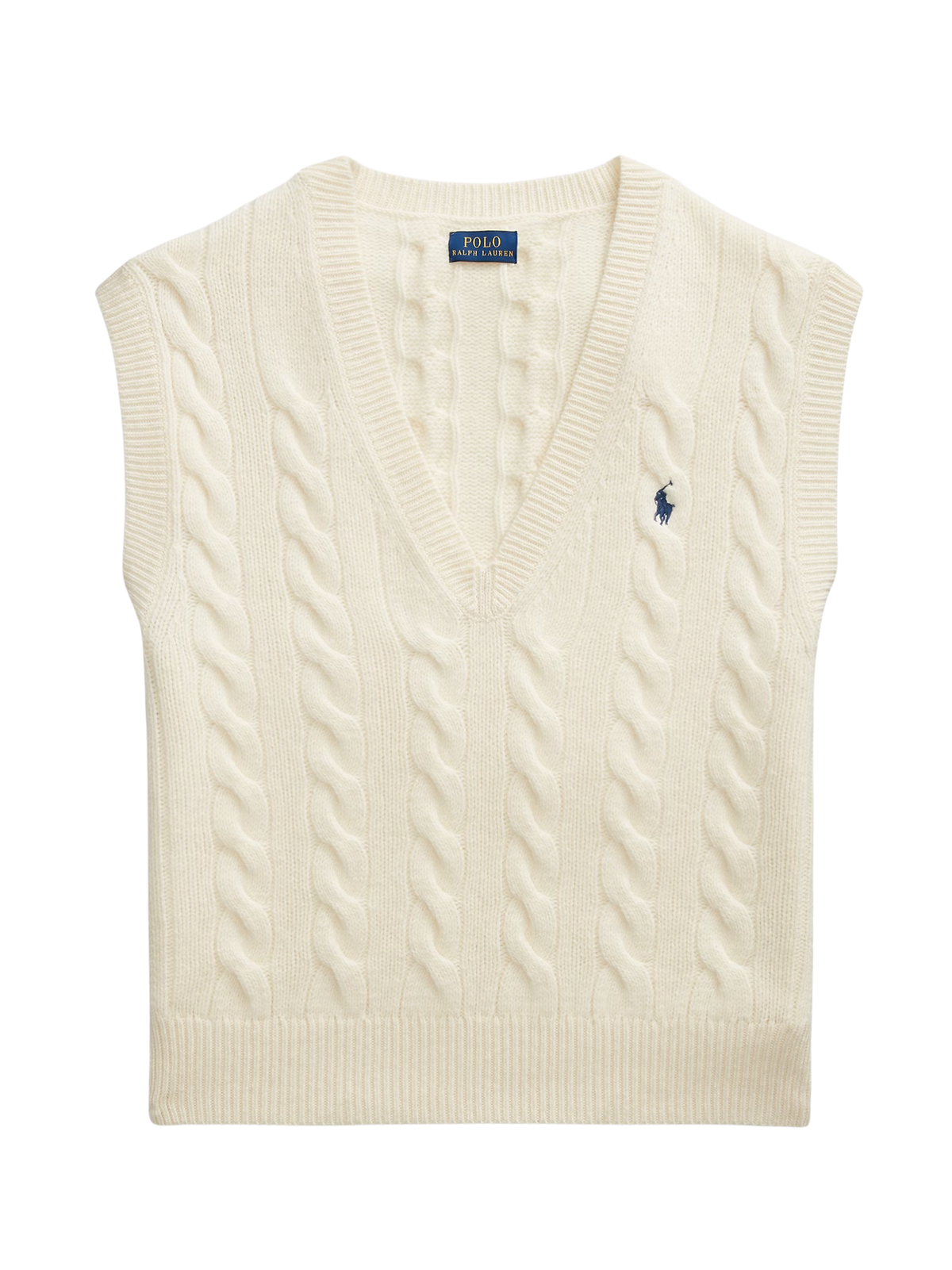 RALPH LAUREN WOMEN Cable-Knit Wool-Cashmere Sweater Vest Authentic Cream
