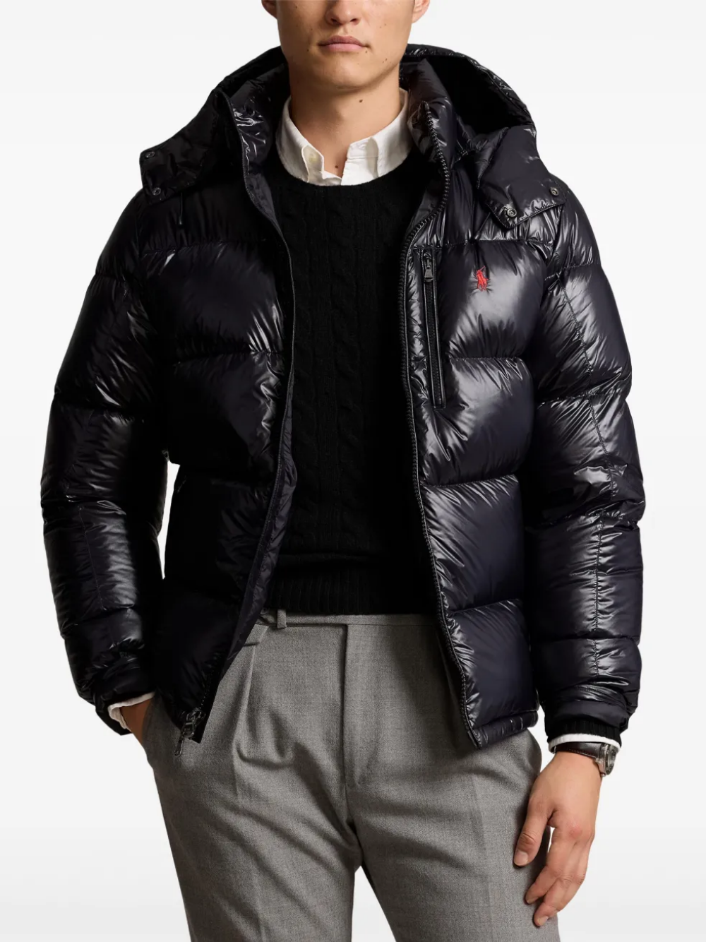 RALPH LAUREN The Gorham Glossed Down Jacket Polo Black Glossy