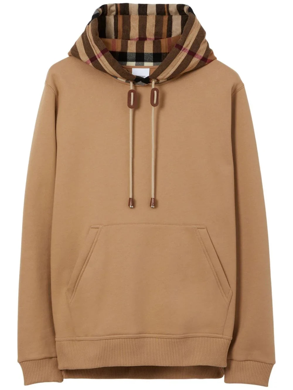 Burberry Check Trim Hooded Sweatshirt Camel Brown
