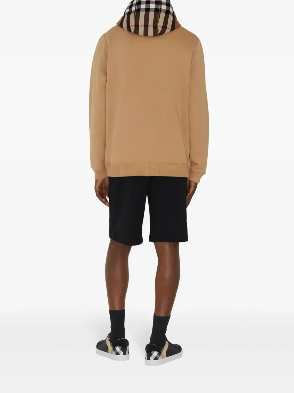 Burberry Check Trim Hooded Sweatshirt Camel Brown