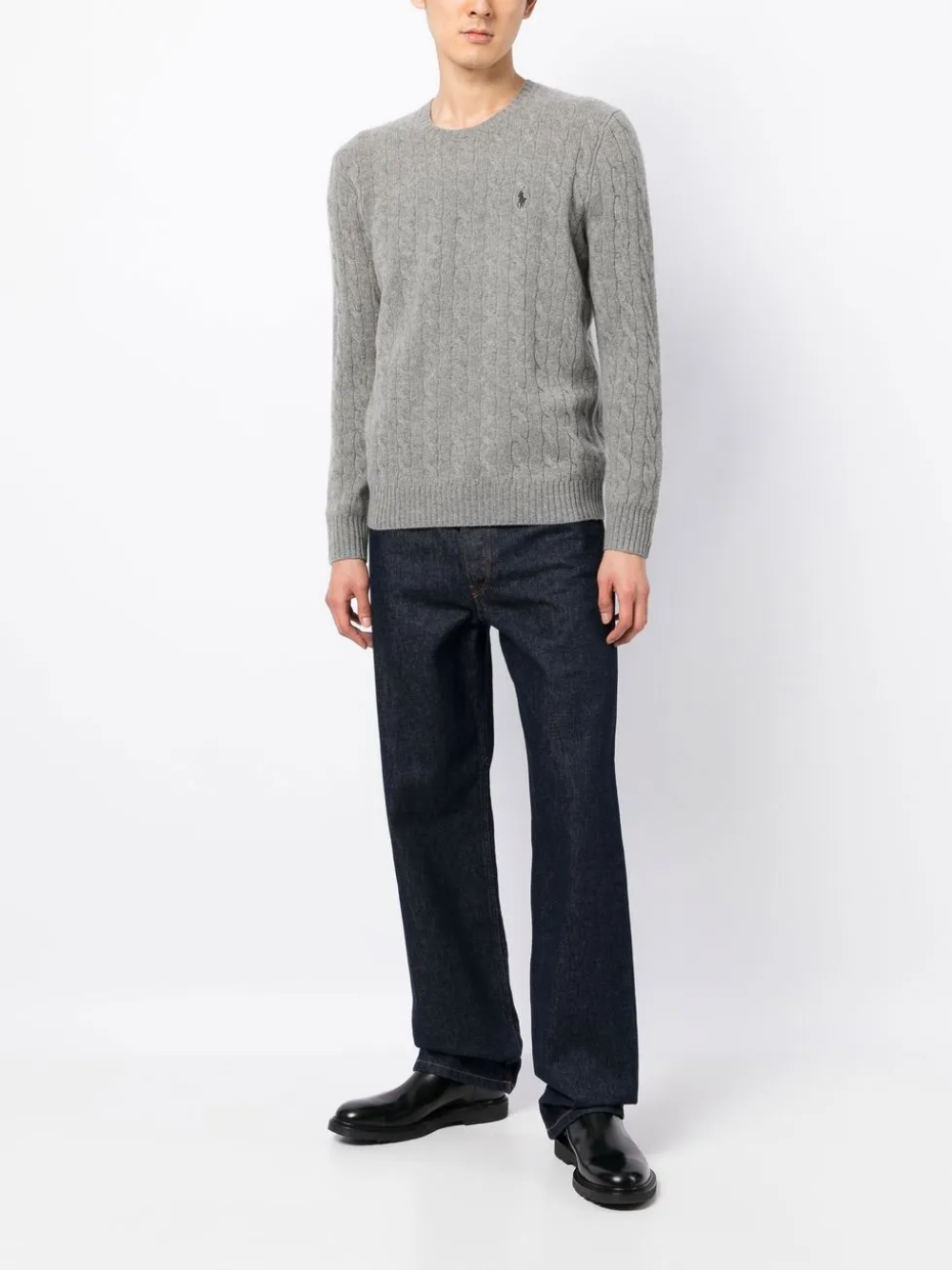 RALPH LAUREN Cable-Knit Wool-Cashmere Sweater Fawn Grey Heather