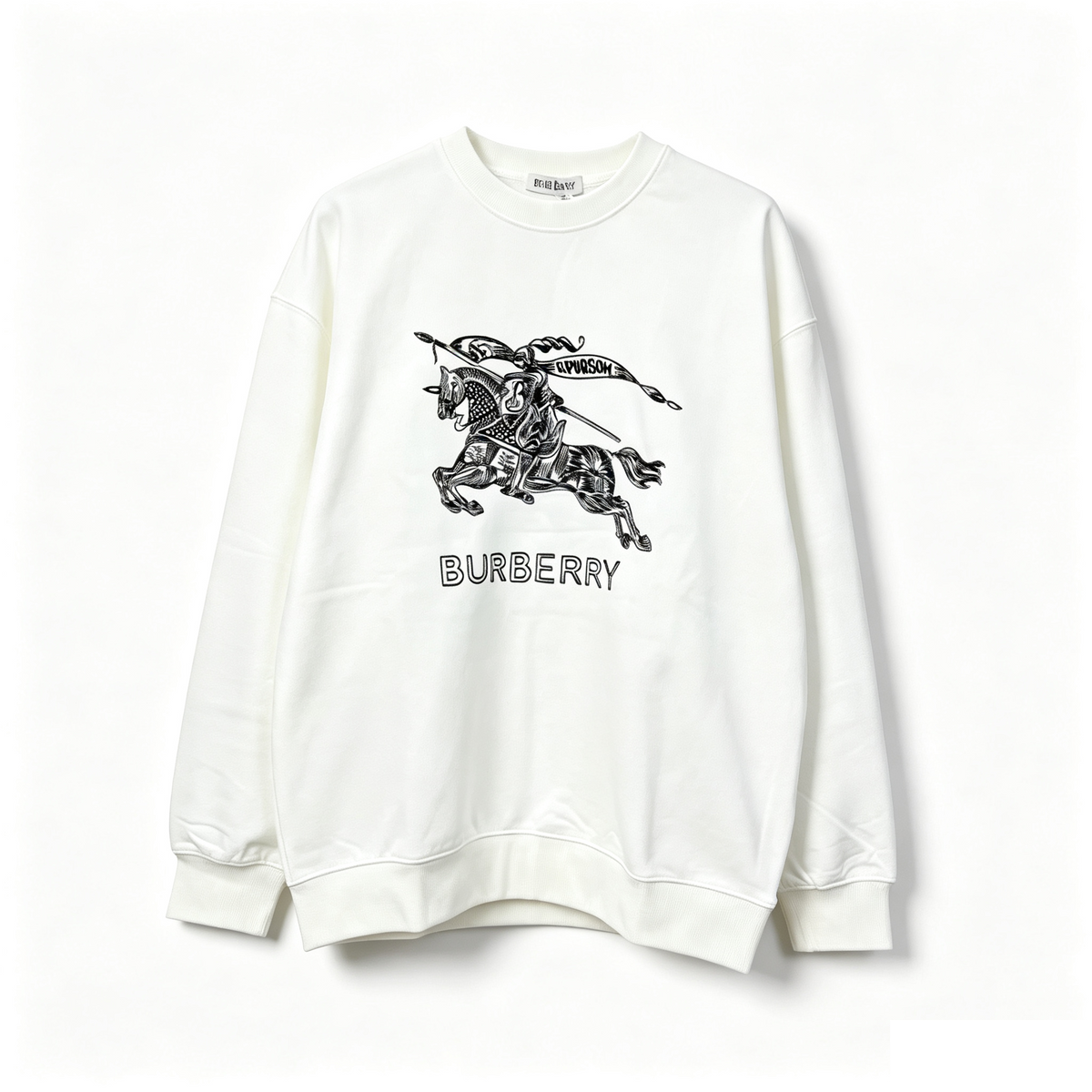 Burberry Unisex Crewneck Sweatshirt Equestrian Knight Print White