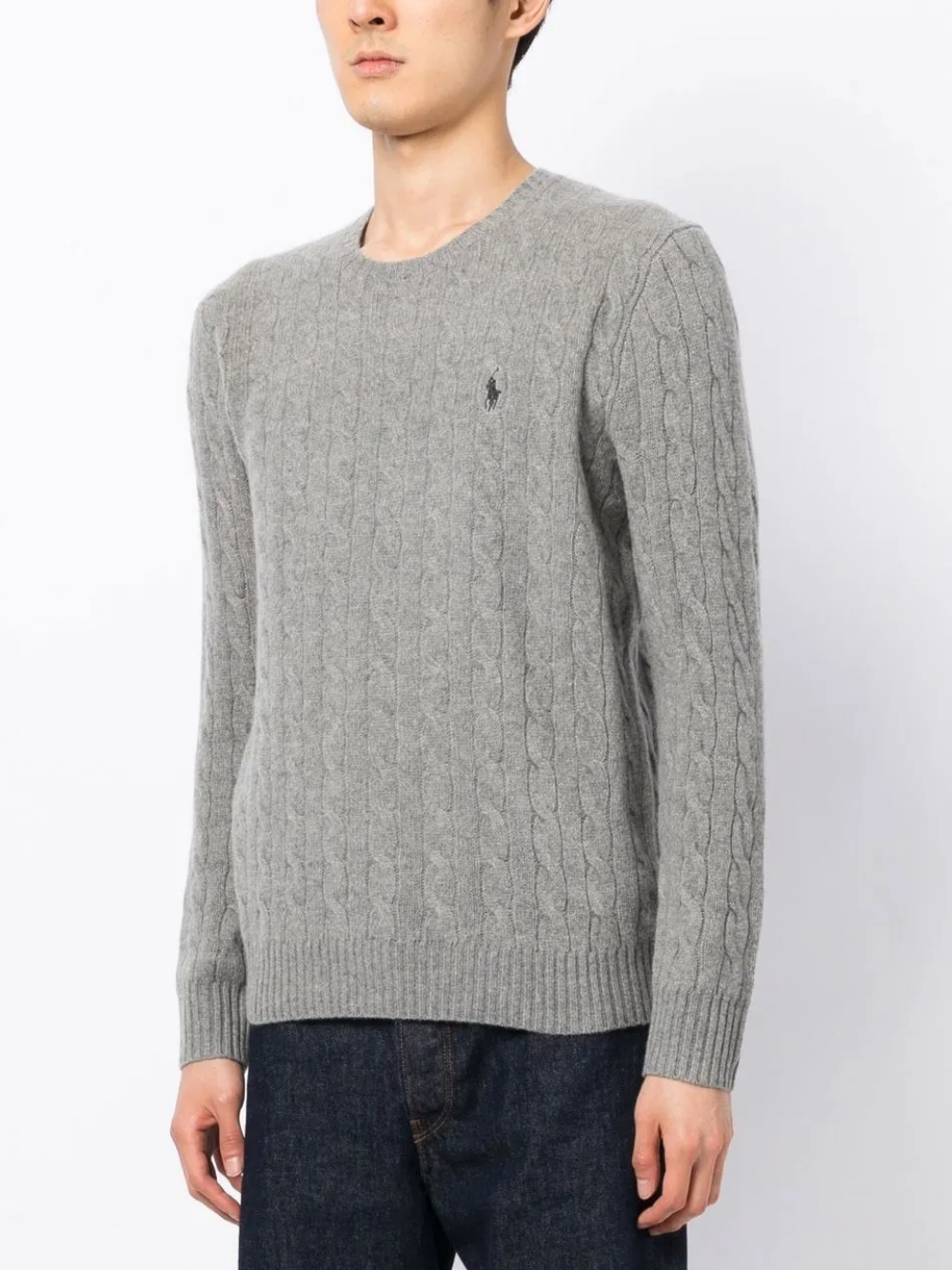 RALPH LAUREN Cable-Knit Wool-Cashmere Sweater Fawn Grey Heather