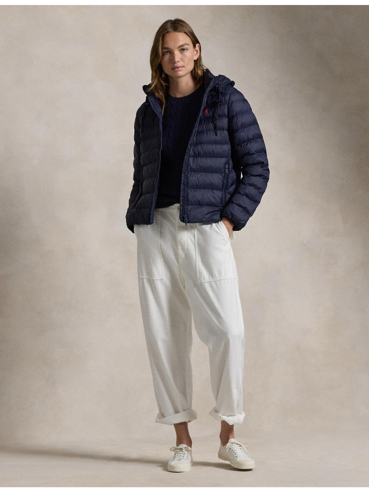 RALPH LAUREN WOMEN Water-Resistant Packable Hooded Jacket Navy