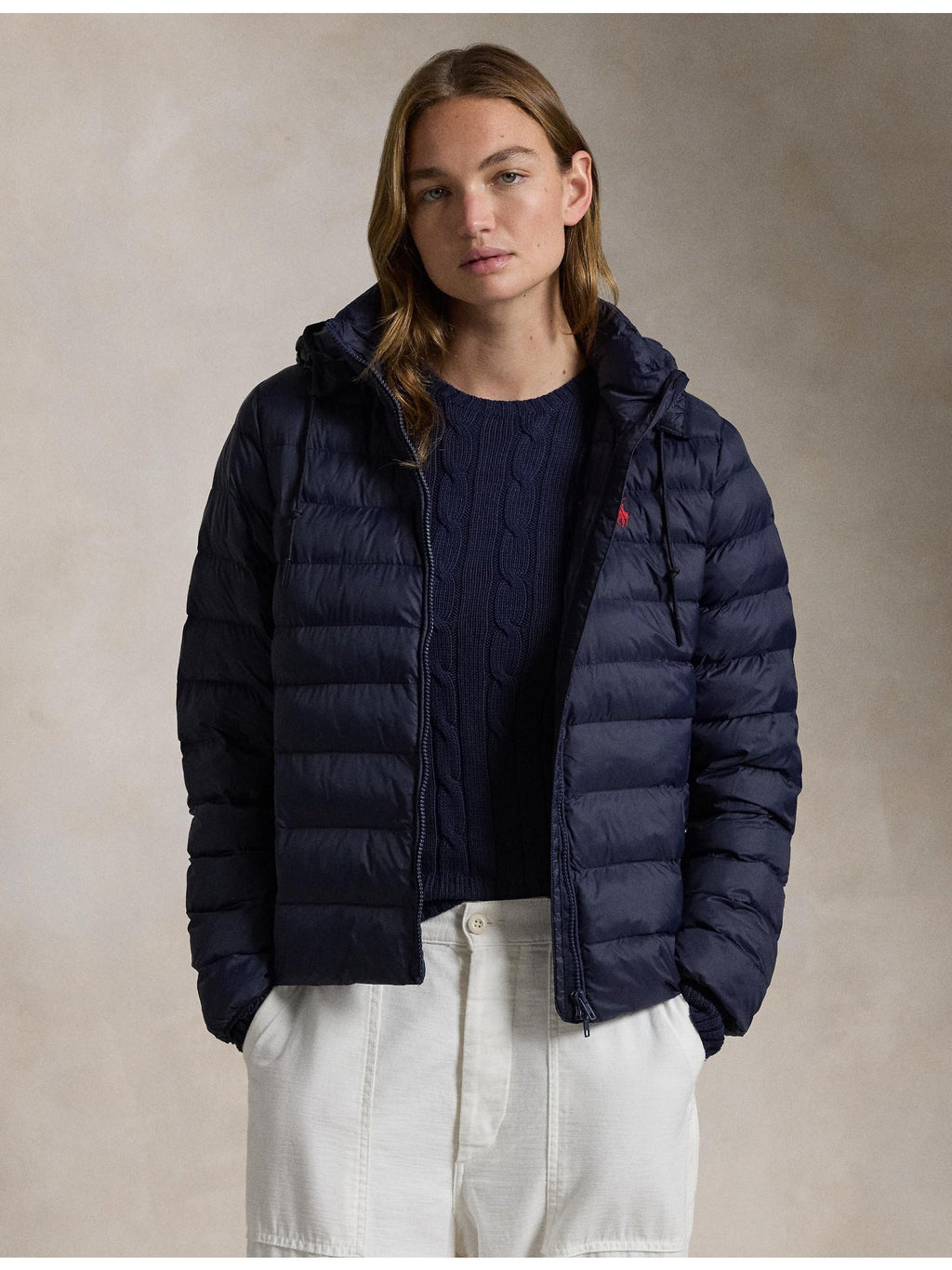 RALPH LAUREN WOMEN Water-Resistant Packable Hooded Jacket Navy