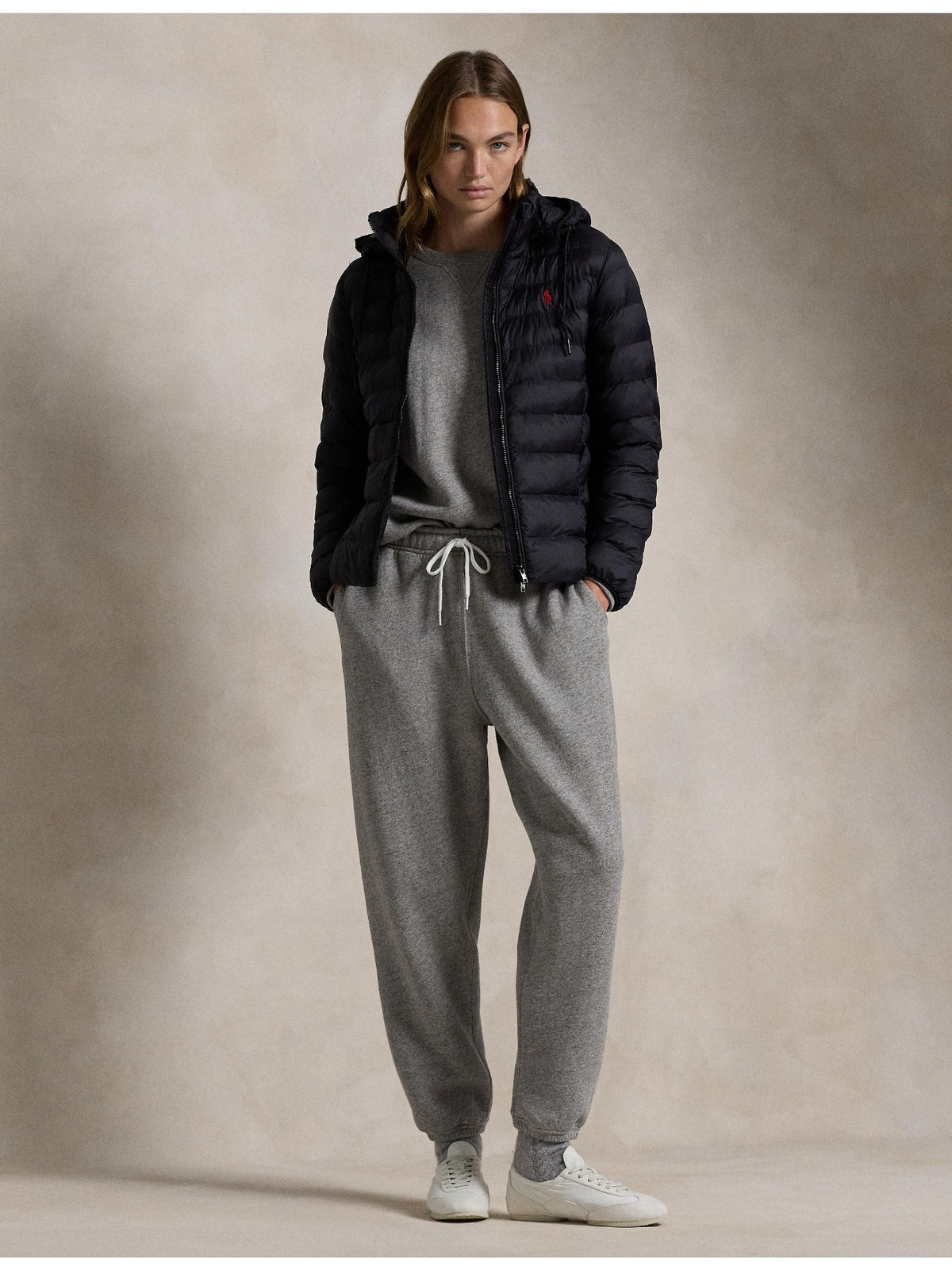 RALPH LAUREN WOMEN Water-Resistant Packable Hooded Jacket Polo Black