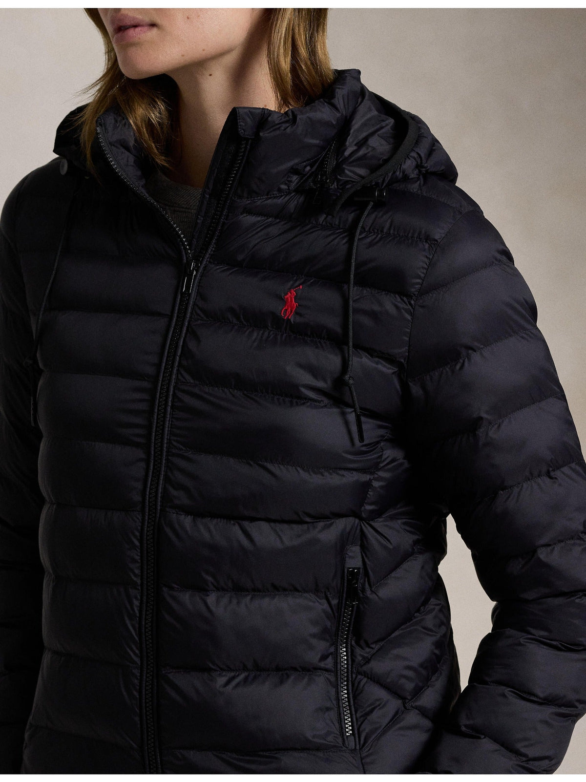 RALPH LAUREN WOMEN Water-Resistant Packable Hooded Jacket Polo Black
