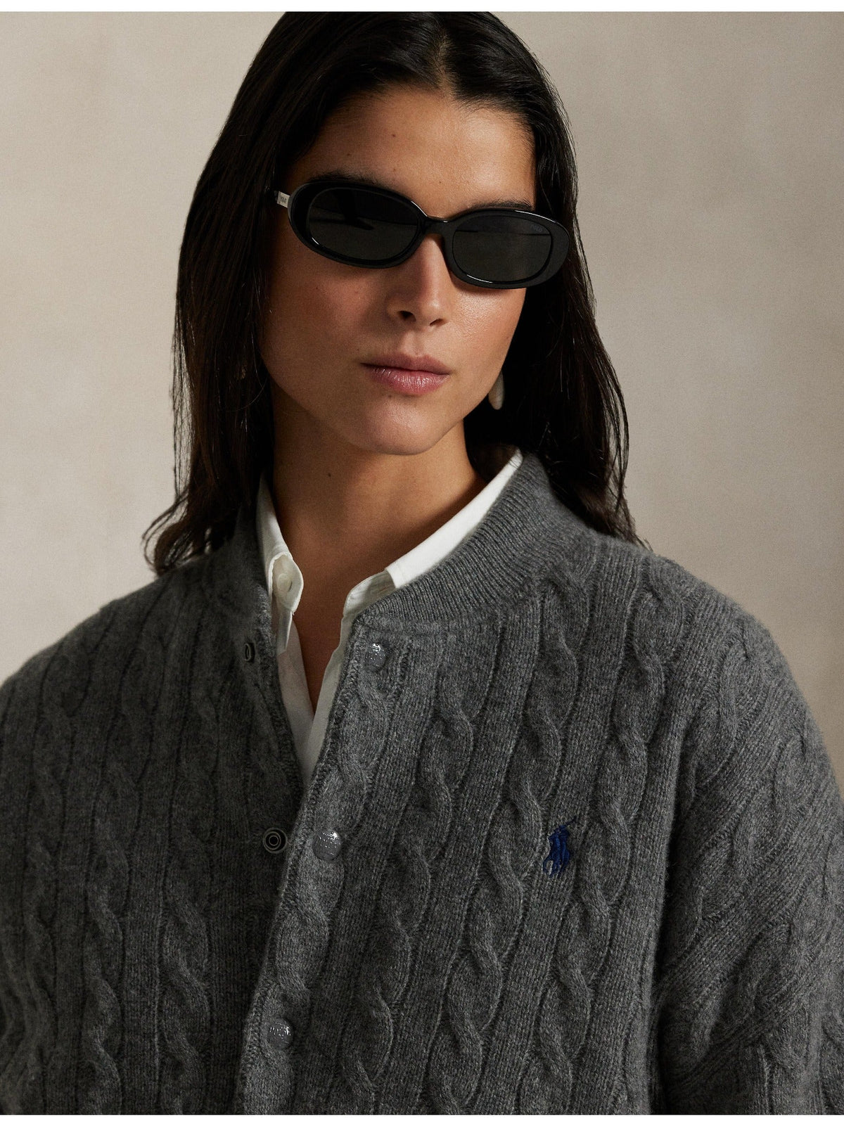 RALPH LAUREN WOMEN Cable-Knit Wool-Cashmere Bomber Jacket Antique Heather