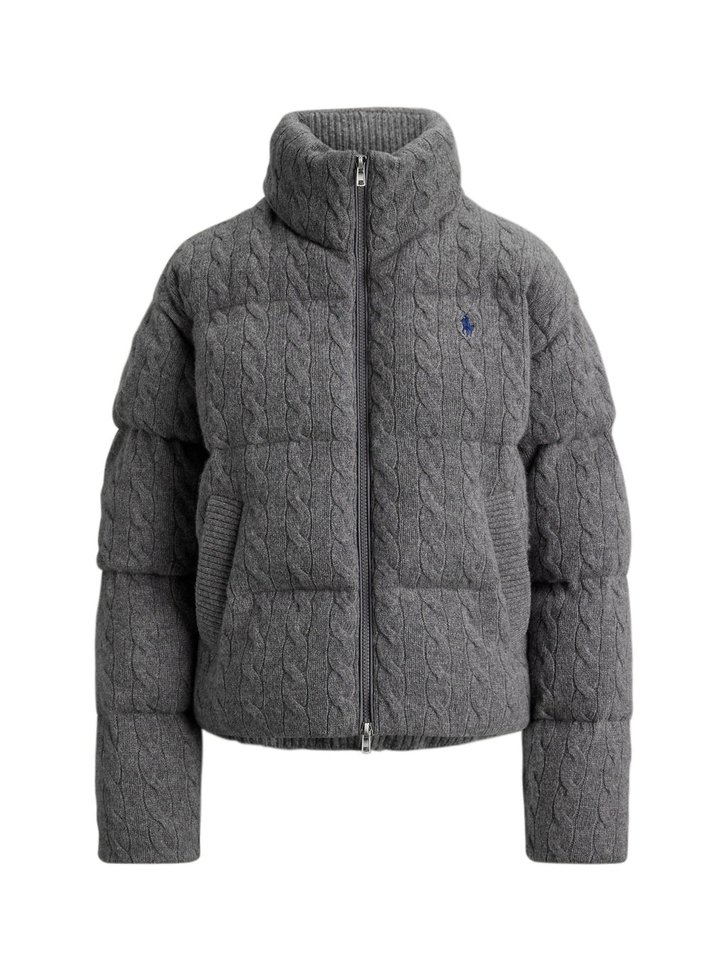 RALPH LAUREN WOMEN Cable Wool-Cashmere Puffer Jacket Flannel Grey Heather