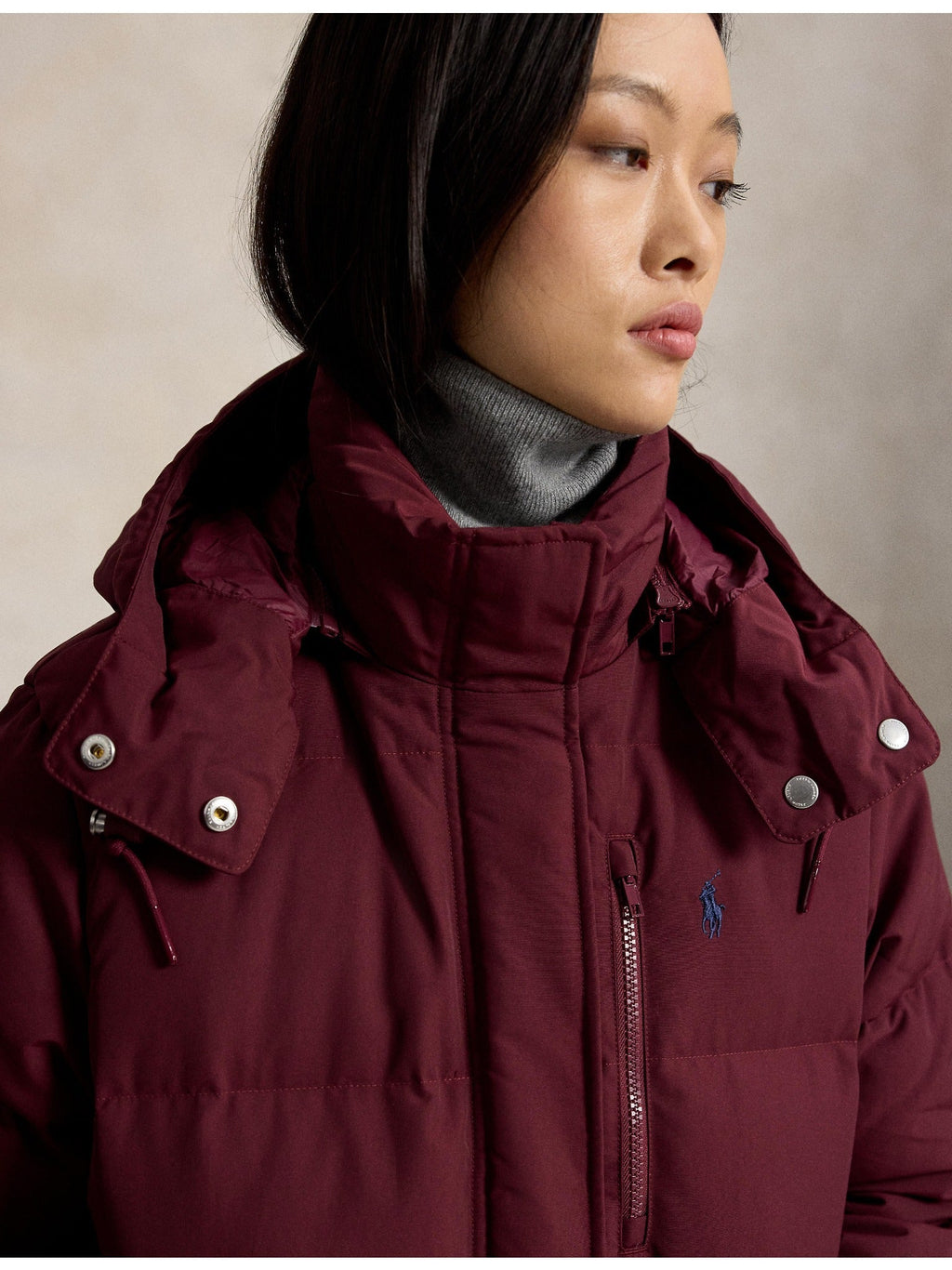 RALPH LAUREN WOMEN Mid-Weight Down Puffer Jacket Classic Wine