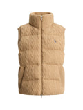 RALPH LAUREN WOMEN Cable-Knit Wool-Cashmere Zip Vest Collection Camel Melange