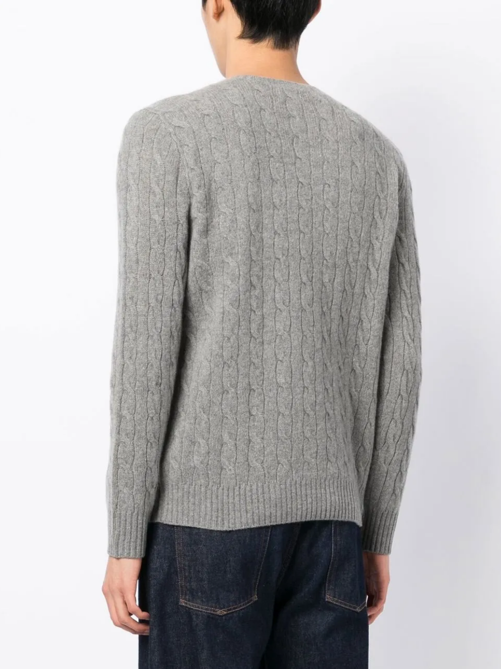 RALPH LAUREN Cable-Knit Wool-Cashmere Sweater Fawn Grey Heather
