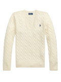 RALPH LAUREN WOMEN Cable-Knit Wool-Cashmere V-Neck Sweater Cream
