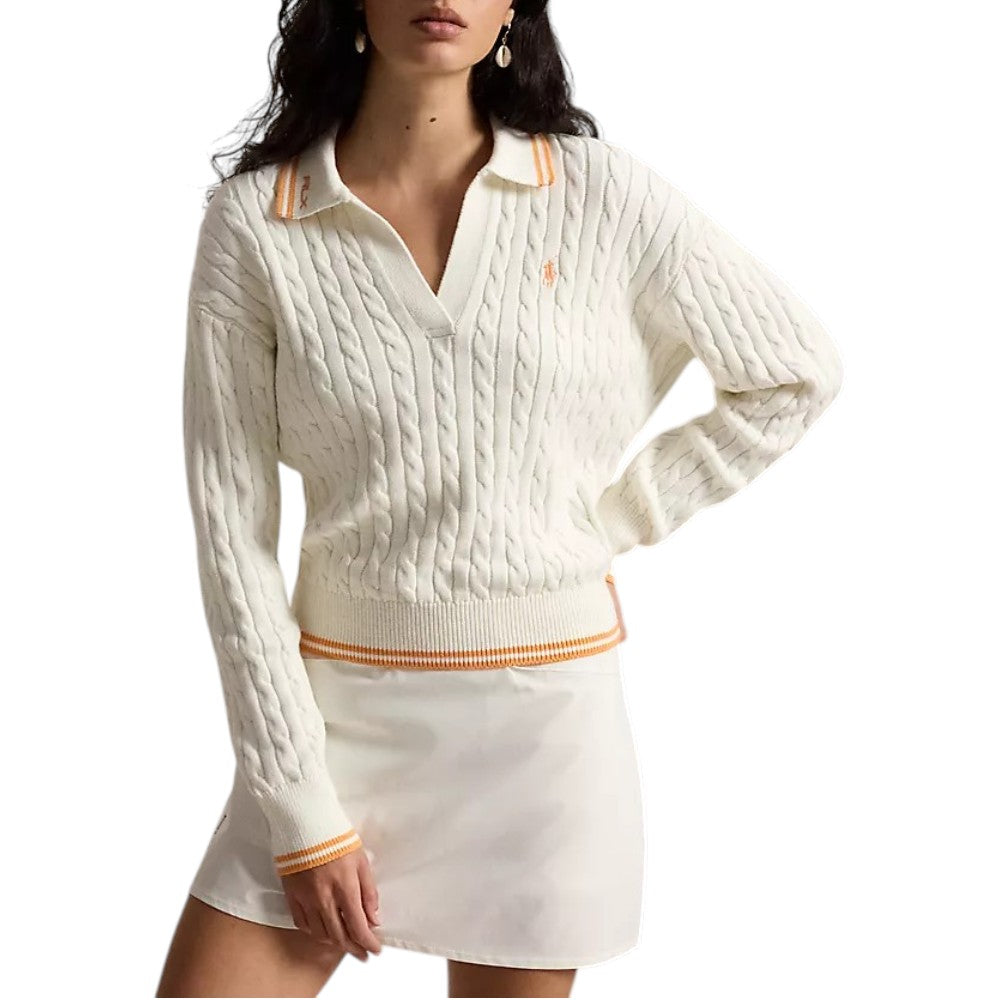 RLX Ralph Lauren Women's Cable Knit Pullover  - White Splash Multi