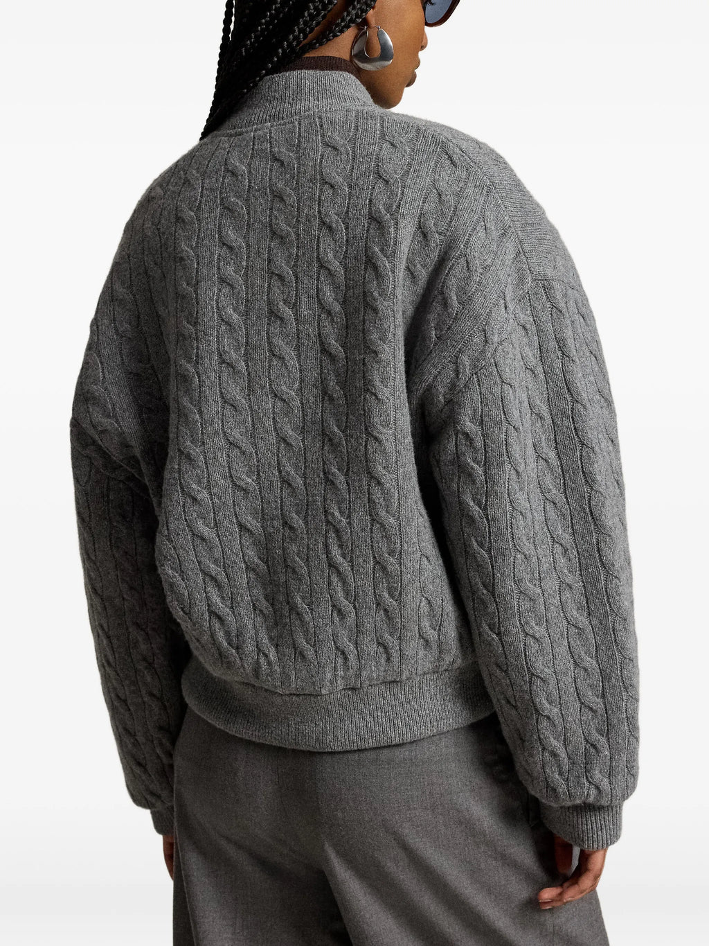 RALPH LAUREN WOMEN Cable-Knit Wool-Cashmere Snapped Jacket Flannel Grey Heather