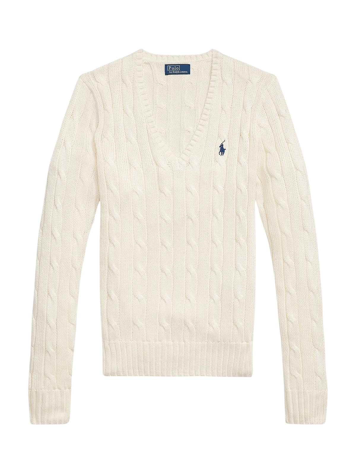 RALPH LAUREN WOMEN Cable-Knit Cotton V-Neck Jumper Cream