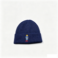 Polo Bear Embroidered Ribbed Knit Beanie, Navy Blue Warm Winter Hat