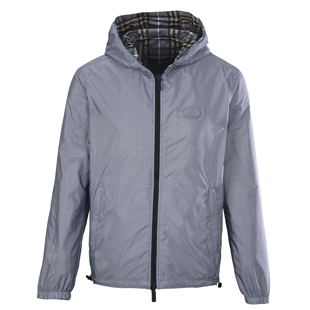 BURBERRY BBR Grey-Green Check Reversible Hooded Jacket