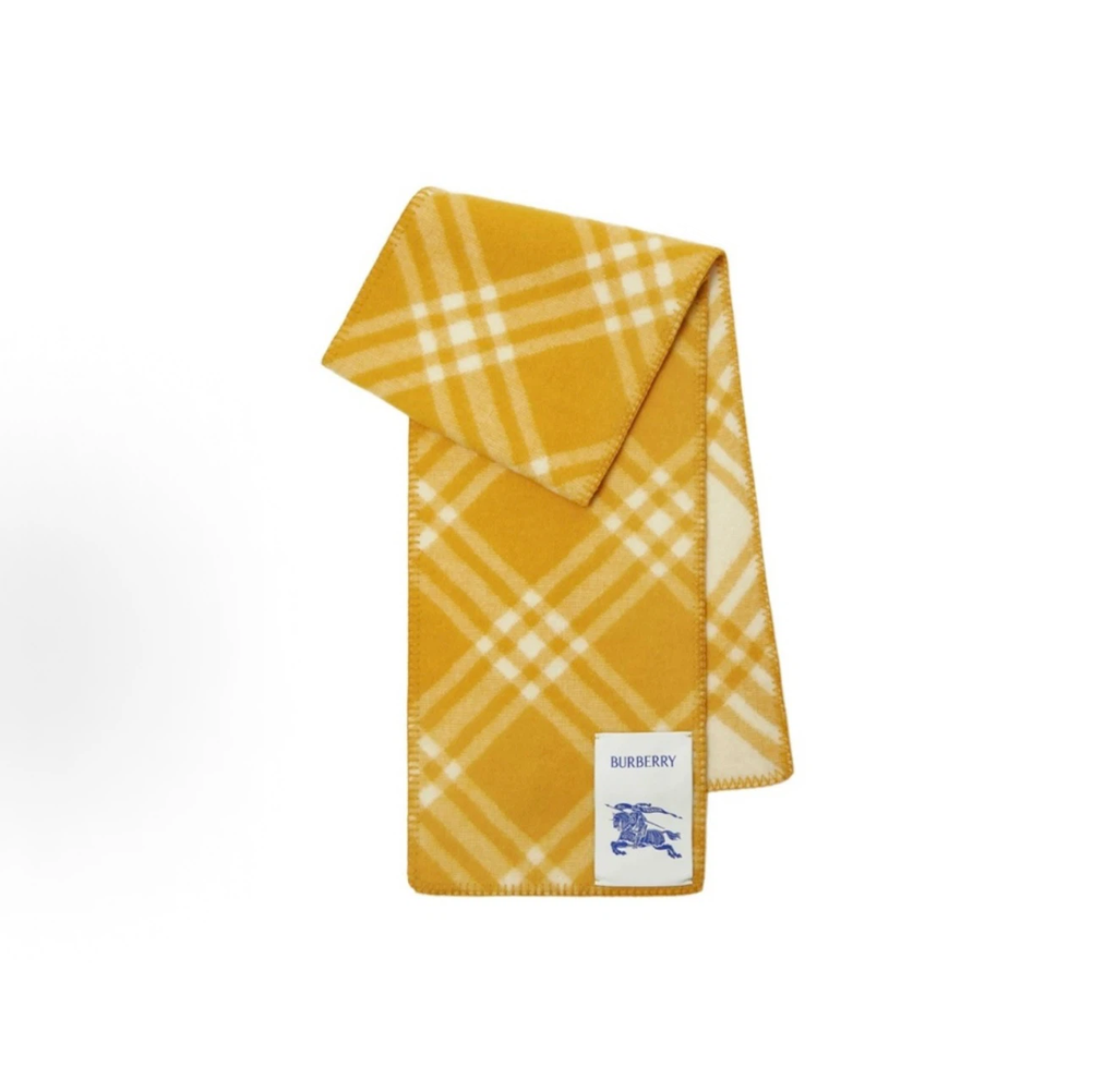 Burberry Unisex Wool Knit Scarf, Logo Check Pattern, Yellow