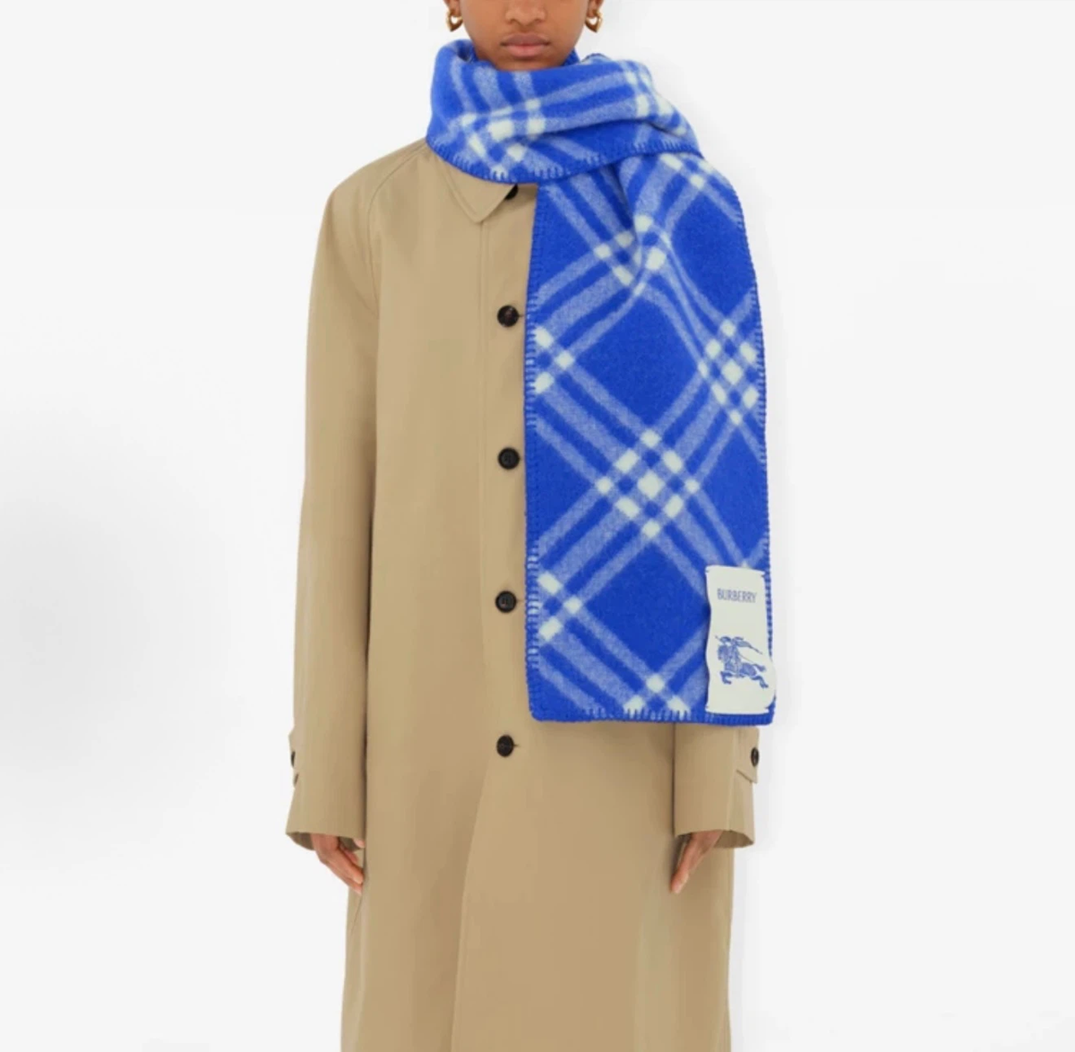 Burberry Unisex Wool Knit Scarf, Logo Check Pattern, Blue