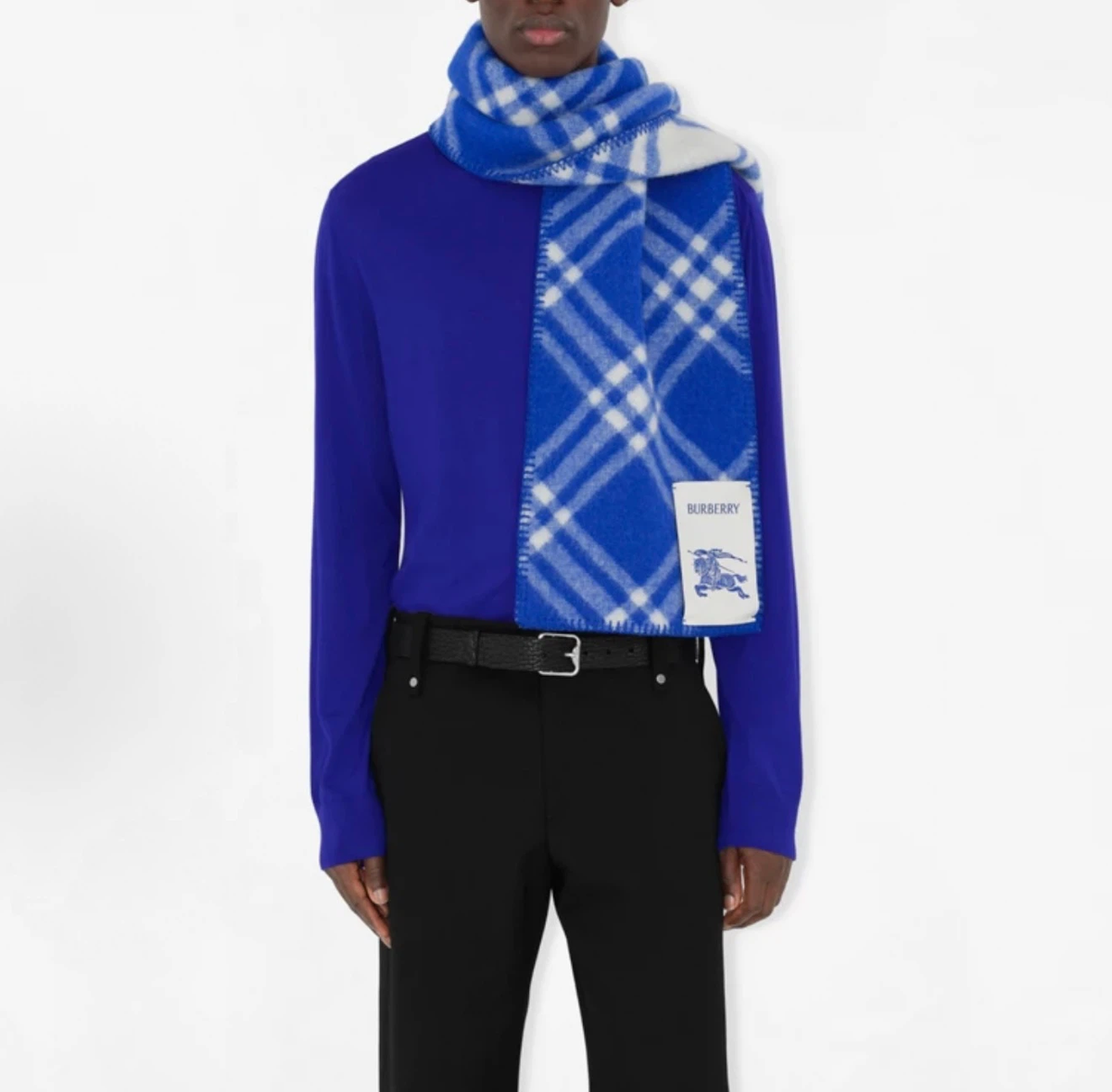 Burberry Unisex Wool Knit Scarf, Logo Check Pattern, Blue