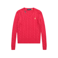 Polo Ralph Lauren Pony Embroidered Cable‑Knit V‑Neck Sweater, Red Women Knit Jumper