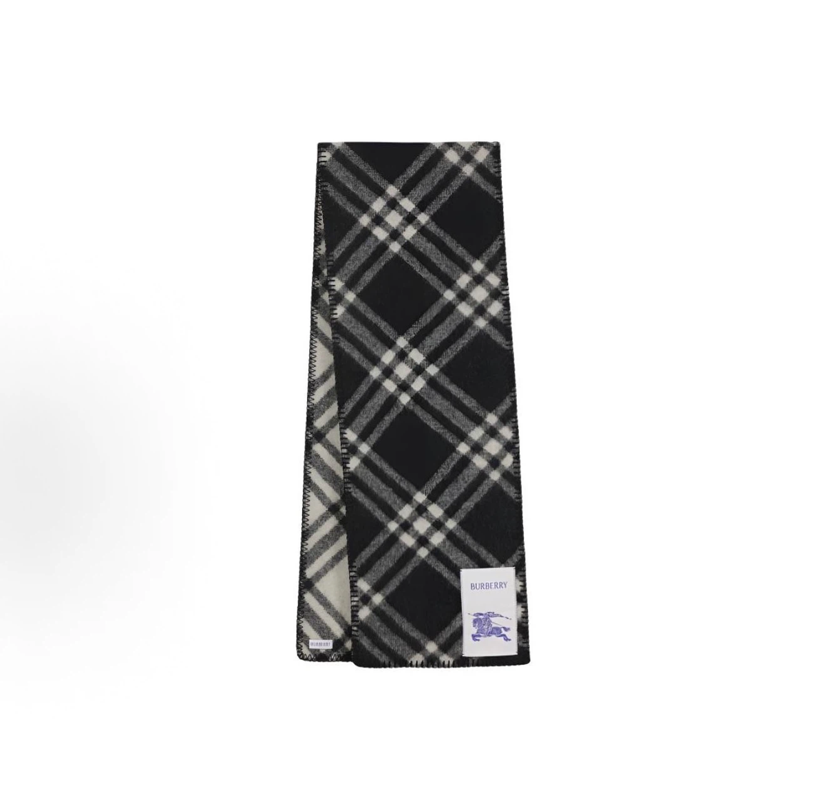 Burberry Men Wool Knit Scarf, Check Plaid Pattern, Black/White