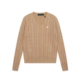 Polo Ralph Lauren Cable Knit V‑Neck Jumper, Khaki Pony Embroidered Women Sweater