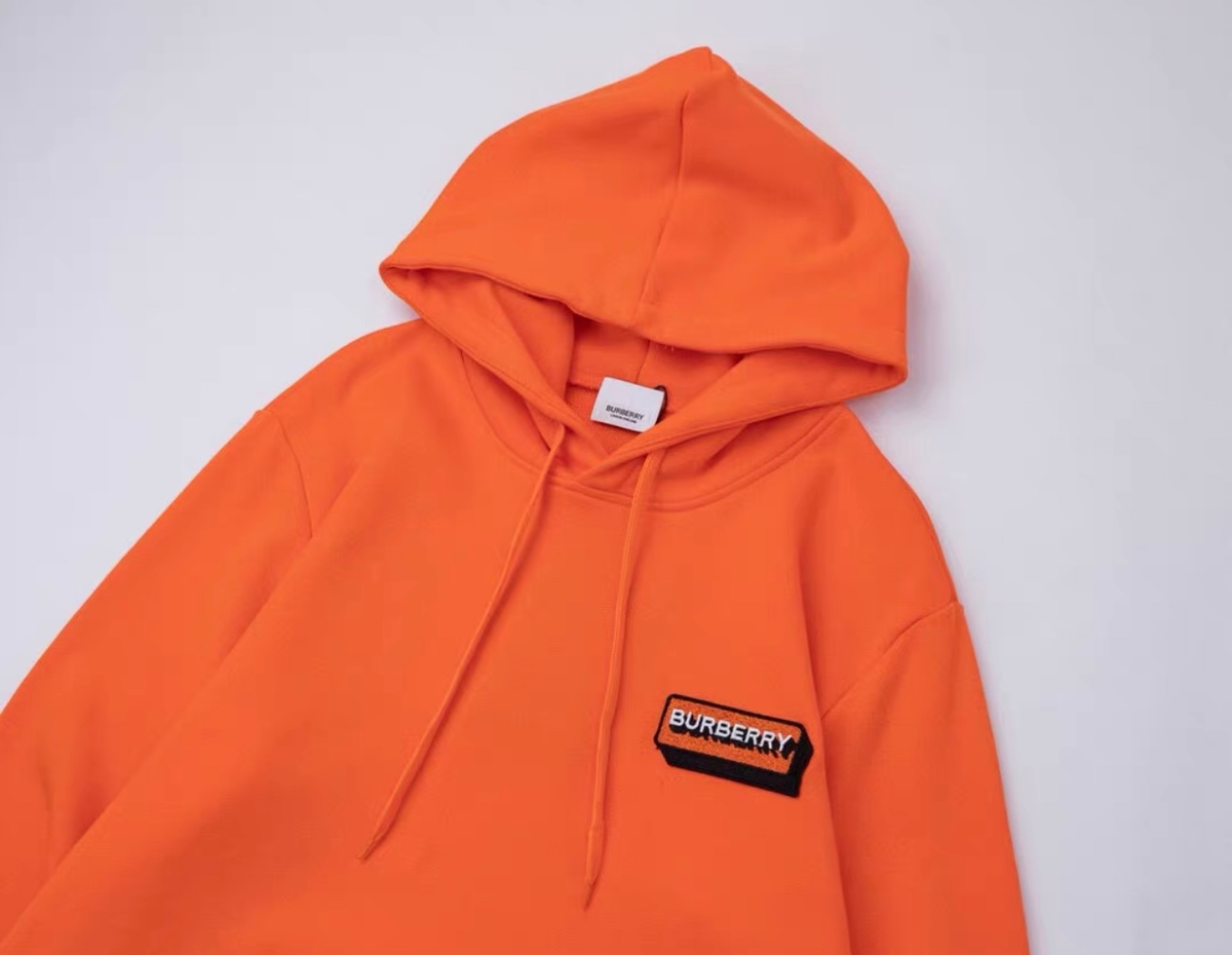 Burberry Unisex Hoodie, Embroidered Badge Logo, Orange