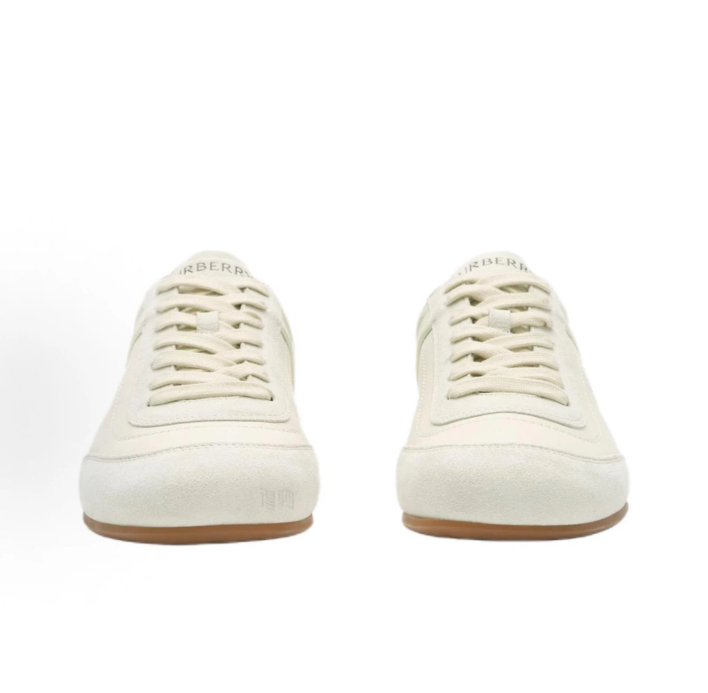 Burberry Knight Runner Suede Low-Top Sneakers, Cream White