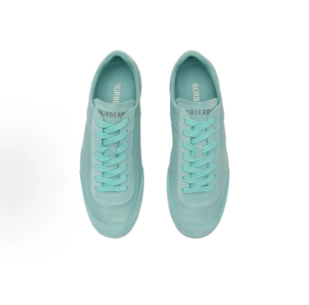Burberry Knight Runner Suede Low‑Top Sneakers, Mint Green