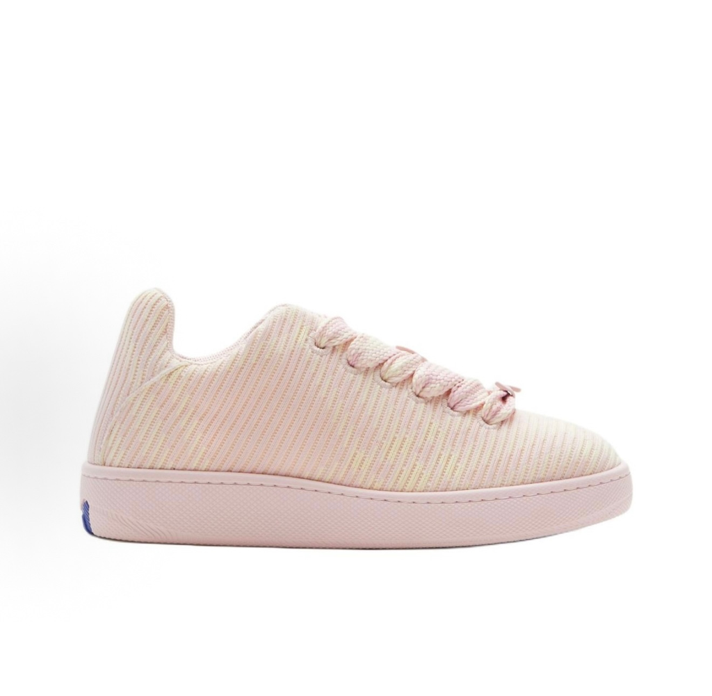 Burberry Women Stretch Knit Low‑Top Sneakers, Pastel Pink Jacquard Casual Board Shoes Thick Rope Laces Daily Footwear