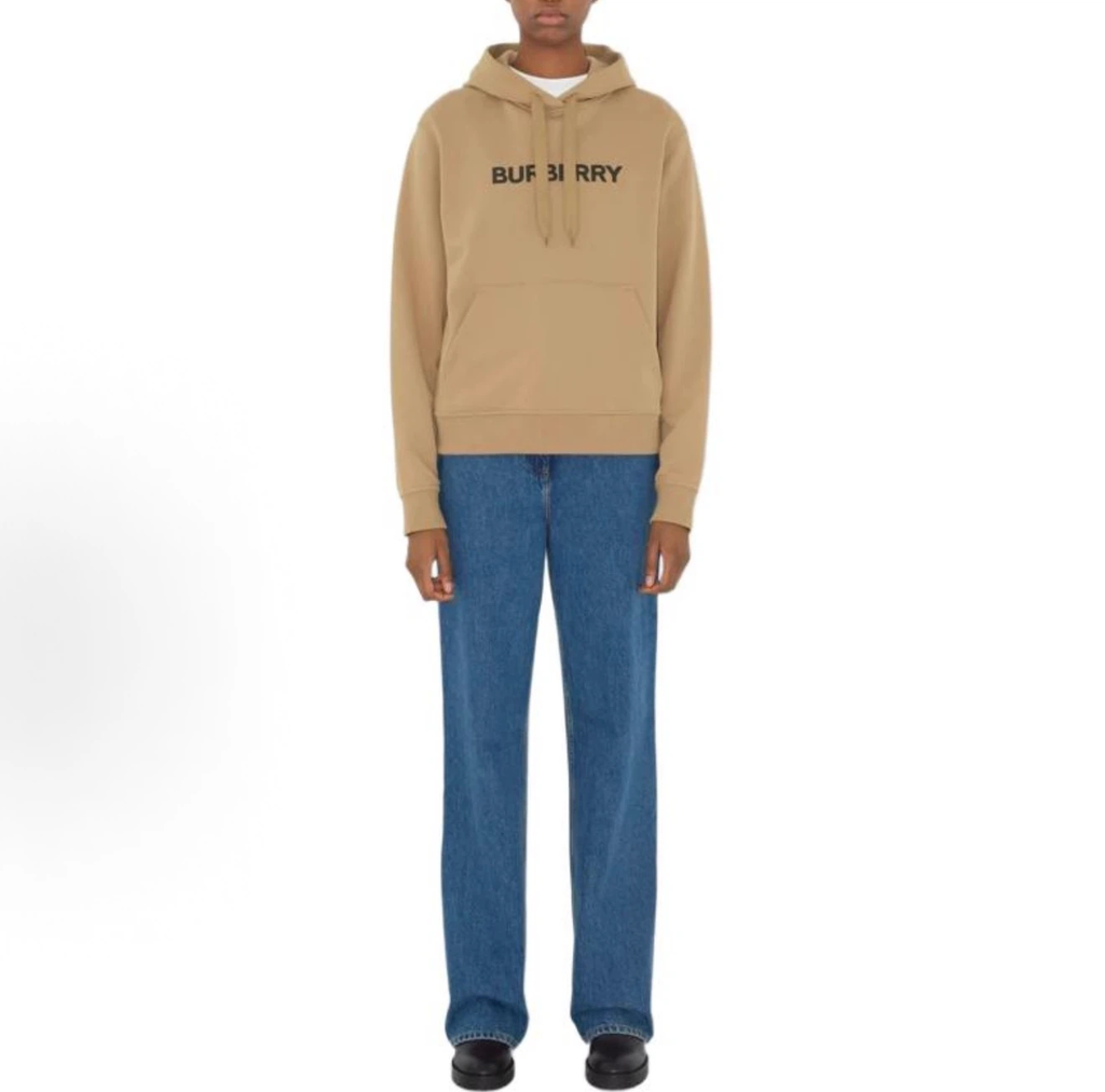 Burberry Unisex Hoodie Black Logo Print Camel