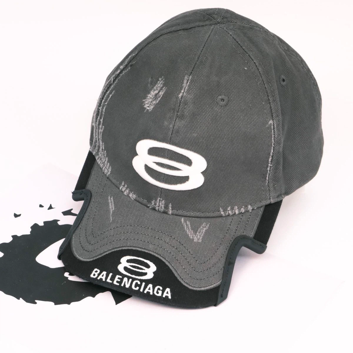 Balenciaga Distressed Double‑B Logo Baseball Cap Unisex Dark Grey