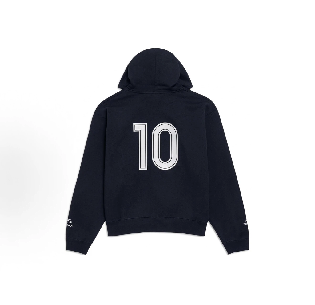 Balenciaga Soccer Series Zip‑Up Hoodie Oversized Unisex Navy Sweatshirt