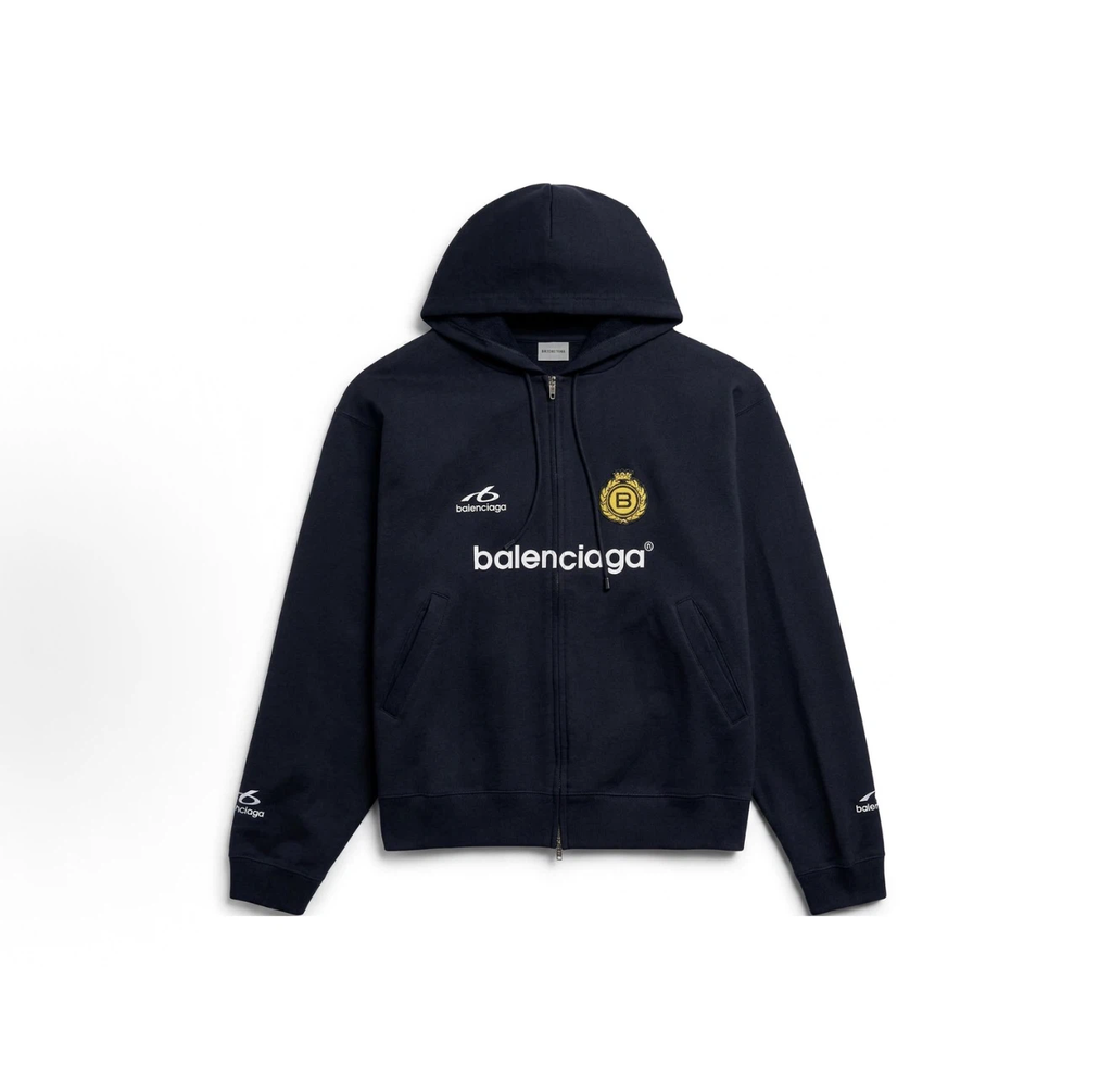 Balenciaga Soccer Series Zip‑Up Hoodie Oversized Unisex Navy Sweatshirt