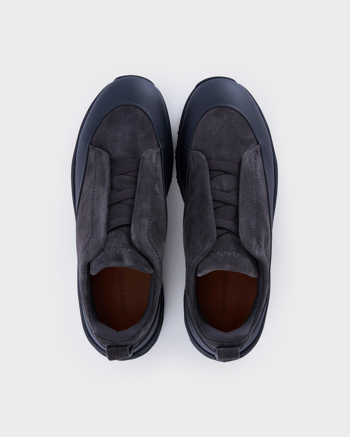 Navy Suede and Leather Triple Stitch Monte Sneakers