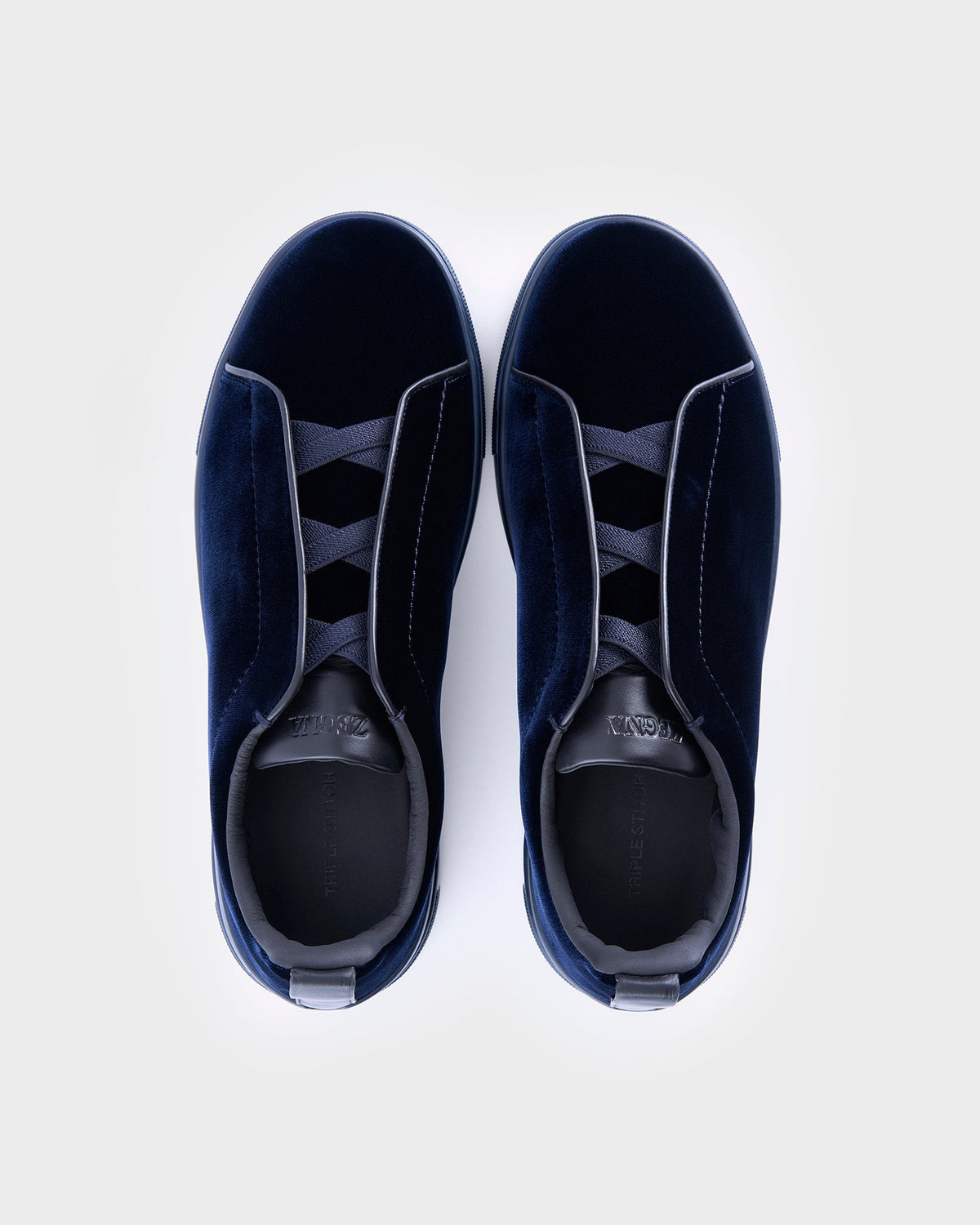 Midnight Blue Velvet Triple Stitch Sneakers