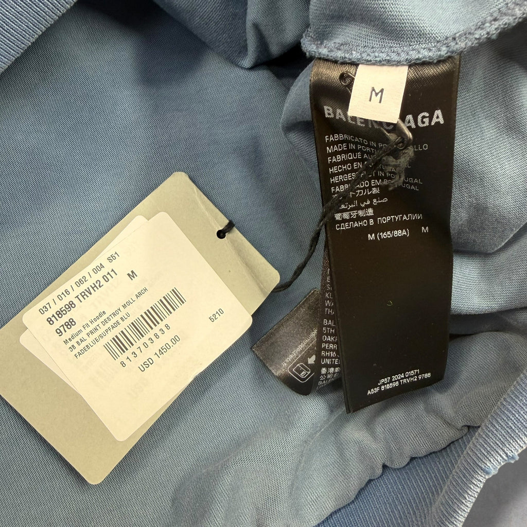 Balenciaga Washed Destruction Printed Logo Hoodie  Women