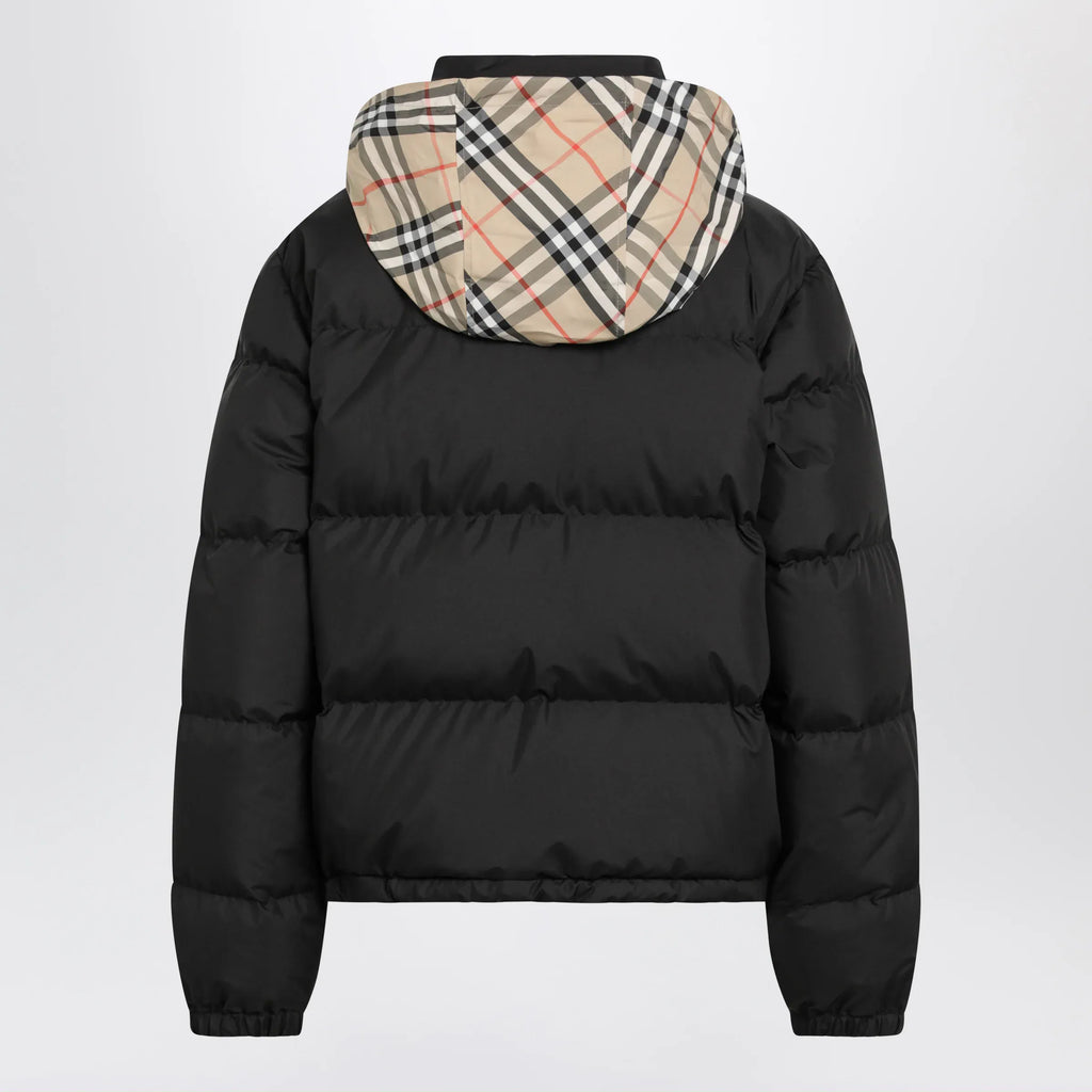 Burberry - Black Zip-Up Down Jacket with Check Detail