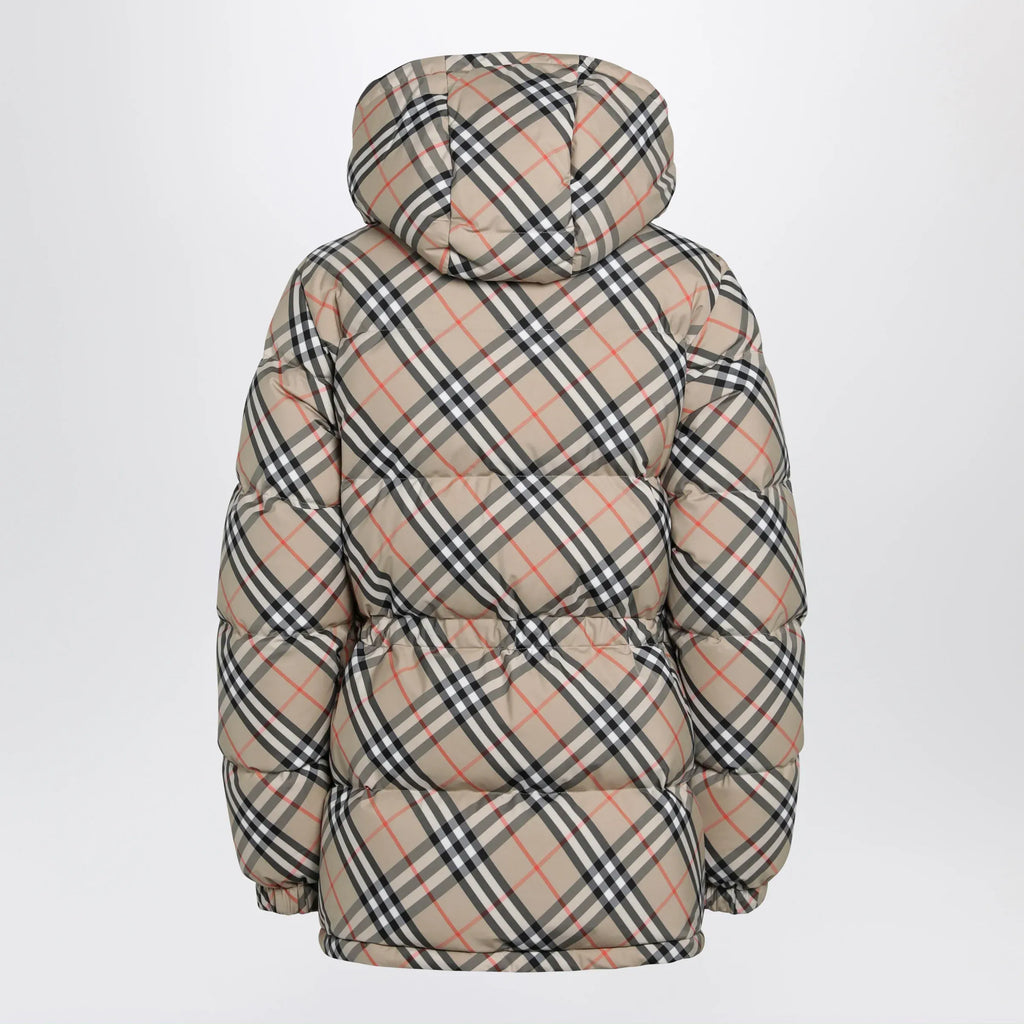 Burberry - Hooded check nylon puffer jacket in sand