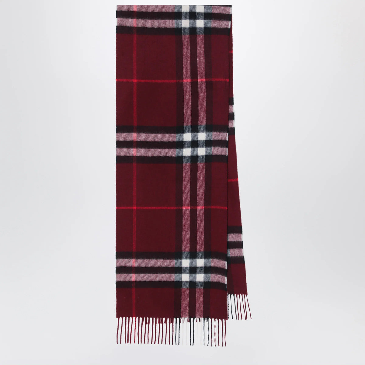 Burberry - Burgundy cashmere scarf with a checked pattern